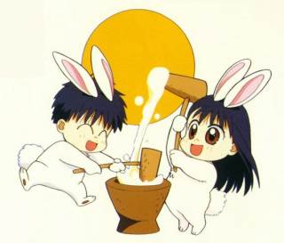 Ma-bou and Ichika making mochi.